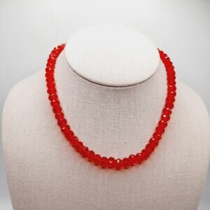 Artisan Red Crystal Necklace 16 Inch Gold Tone Toggle Clasp Statement